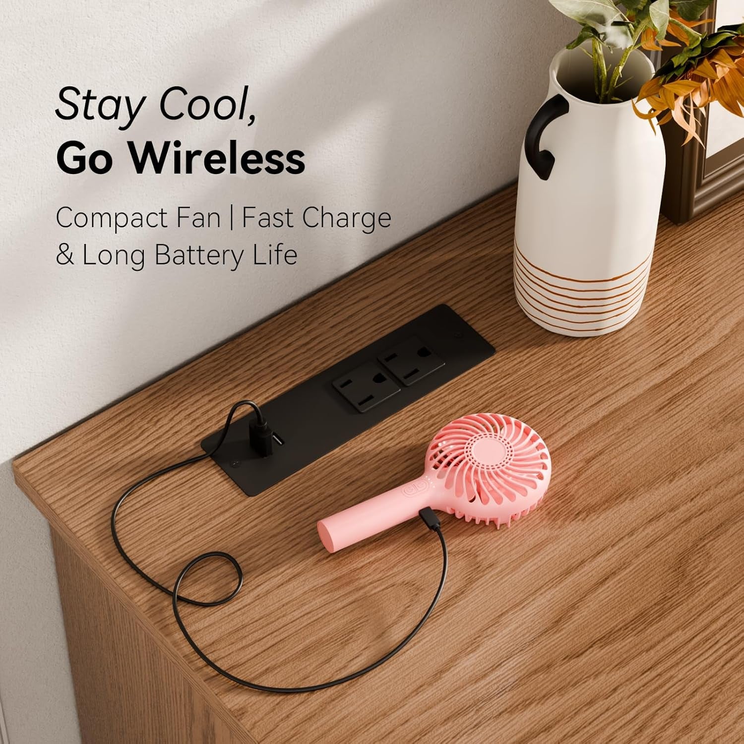 Handheld Fan Portable, Mini Hand Held Fan with USB Rechargeable Battery, 4 Speed Personal Desk Table Fan, 3-10 Hours Operated Small Makeup Eyelash Fan for Women Girls Kids Outdoor Pink