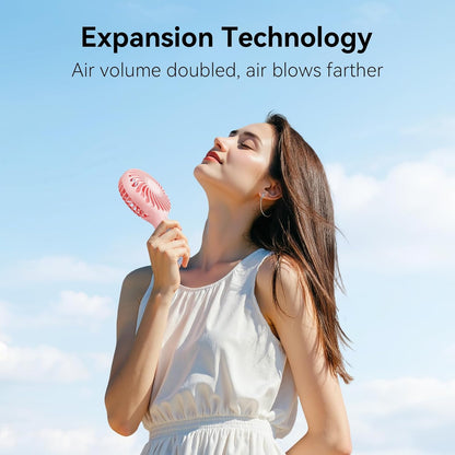 Handheld Fan Portable, Mini Hand Held Fan with USB Rechargeable Battery, 4 Speed Personal Desk Table Fan, 3-10 Hours Operated Small Makeup Eyelash Fan for Women Girls Kids Outdoor Pink
