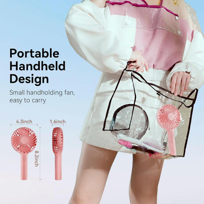 Handheld Fan Portable, Mini Hand Held Fan with USB Rechargeable Battery, 4 Speed Personal Desk Table Fan, 3-10 Hours Operated Small Makeup Eyelash Fan for Women Girls Kids Outdoor Pink