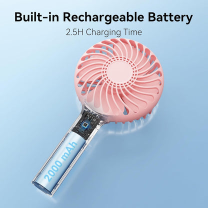Handheld Fan Portable, Mini Hand Held Fan with USB Rechargeable Battery, 4 Speed Personal Desk Table Fan, 3-10 Hours Operated Small Makeup Eyelash Fan for Women Girls Kids Outdoor Pink